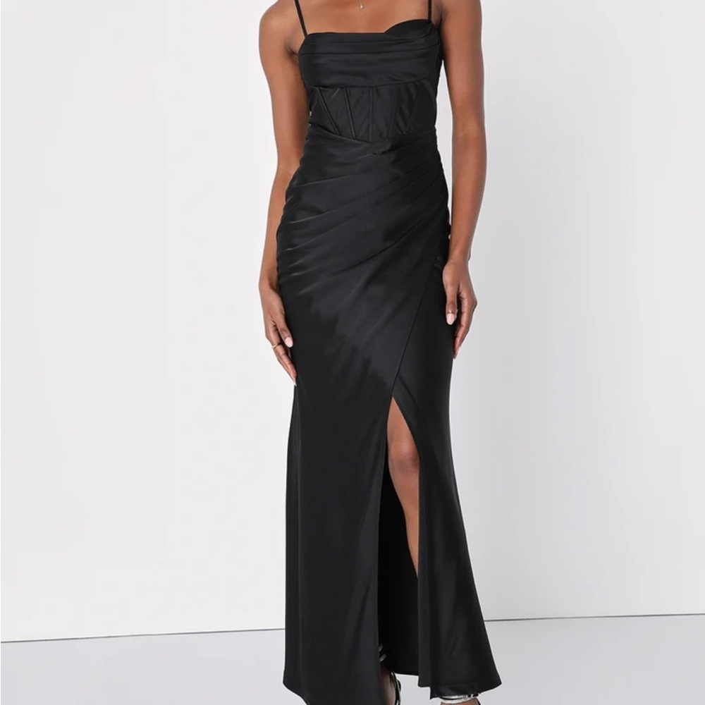 COPY - *TAGS ON* LuLu’s Black Satin Corset Maxi Dress Size S